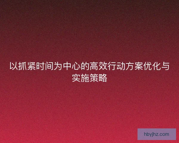 以抓紧时间为中心的高效行动方案优化与实施策略